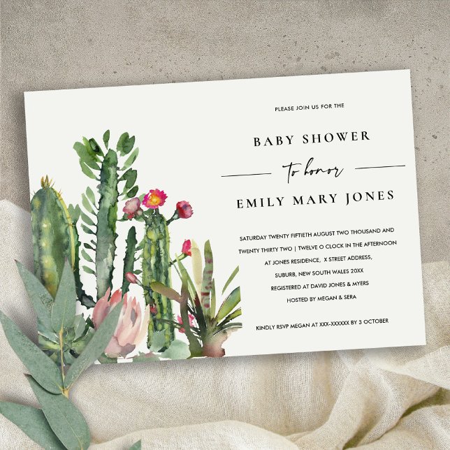 BOHO PINK FLORAL DESERT CACTI FAUNA BABY SHOWER EINLADUNG (Von Creator hochgeladen)