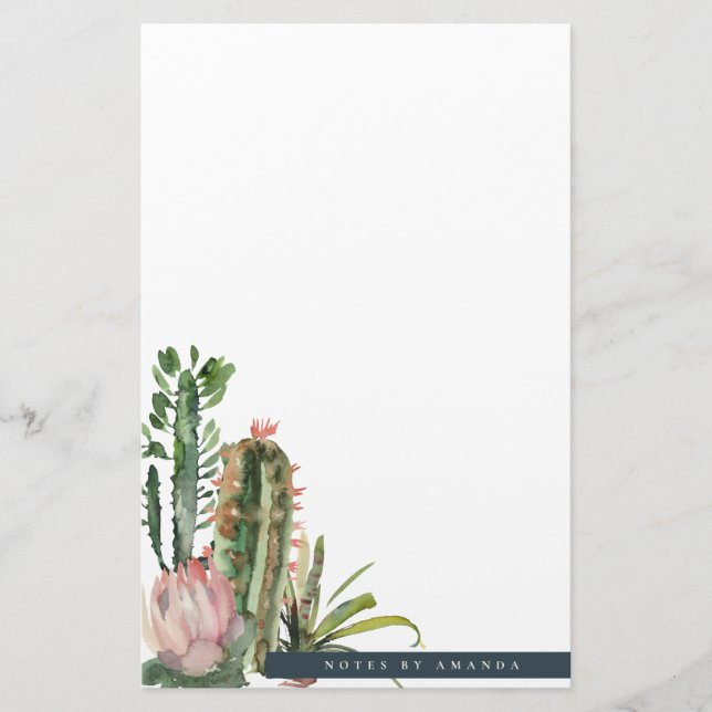 BOHO PINK FLORAL DESERT CACTI FOLIAGE WATERCOLOR BRIEFPAPIER (Vorderseite)