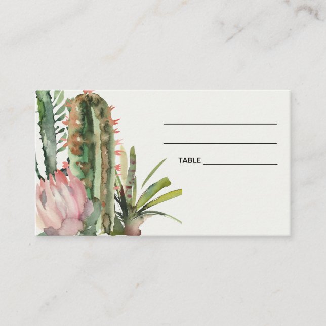 BOHO PINK FLORAL DESERT CACTI MARIAGE CARTE DE PLA (Devant)