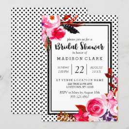 Boho Pink Floral & Dots Bridal Dusche Einladung