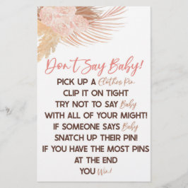 Boho Pink Floral Flower Don't Say Baby Shower Game Briefpapier