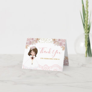Boho Pink Floral Girl Erste Heilige Kommunion gekl Dankeskarte