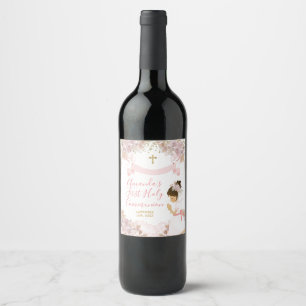Boho Pink Floral Girl FIRST Heilige Kommune Kreuz Weinetikett
