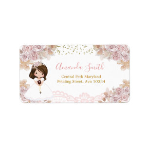 Boho Pink Floral Girl First Holy Kommune Adresse Adressaufkleber