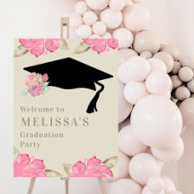 Boho Pink Floral Girl's Abschluss Welcome Sign