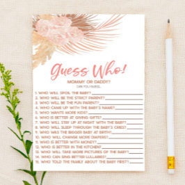 Boho Pink Floral Guess Who! Baby Shower Game Briefpapier