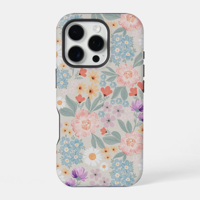Boho Pink Floral iPhone 16 Pro Hülle (Rückseite)