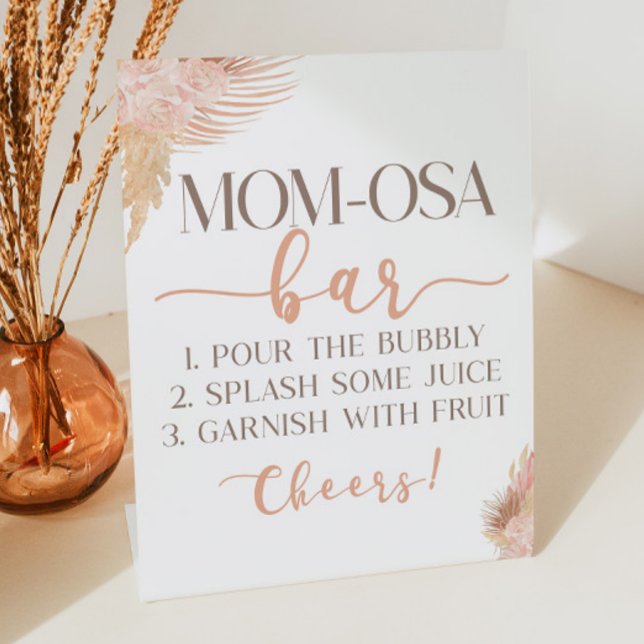 Boho Pink Floral Mama-Osa Baby Dusche Mimosa Bar Sockelschild (Von Creator hochgeladen)