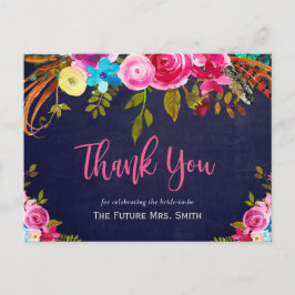 Boho Pink Floral Navy Brautparty Vielen Dank Postkarte