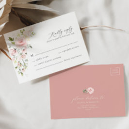 Boho Pink Floral Olive Elegante Wedding RSVP Card