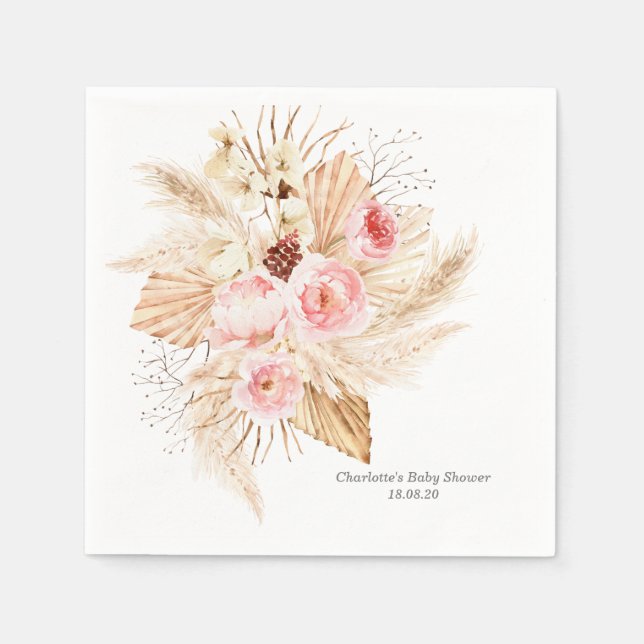 Boho pink Floral Pampas Grass Baby Girl Dusche Serviette (Vorderseite)