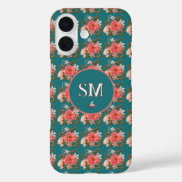 Boho Pink Floral Personalize Monogram iPhone 16 Hülle
