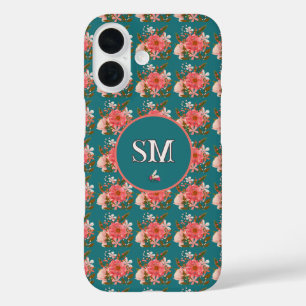 Boho Pink Floral Personalize Monogram iPhone 16 Hülle