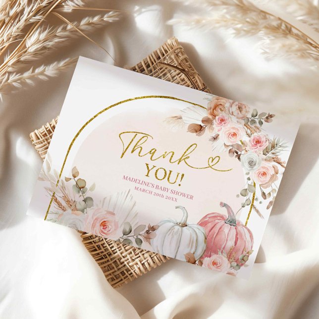Boho Pink Floral Pumpkin Danke Karte (Von Creator hochgeladen)