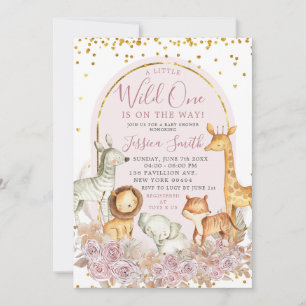 Boho Pink Floral Safari Wild One Baby Dusche Einladung