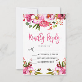 Boho Pink Floral Typografy Wedding RSVP Karte