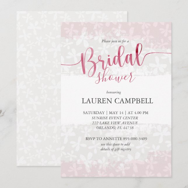 Boho Pink Floral Watercolor Brautparty Einladung (Vorne/Hinten)