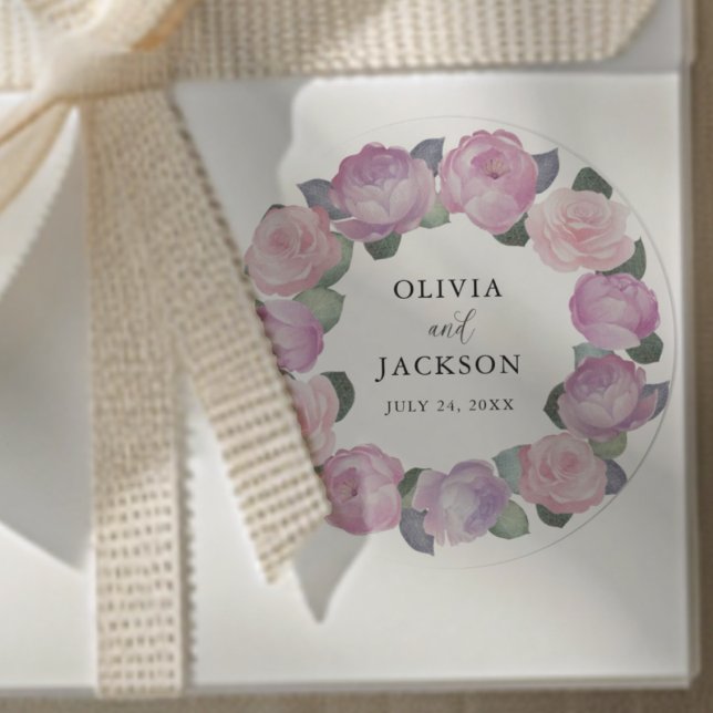 Boho Pink Floral Watercolor Wedding Runder Aufkleber (Von Creator hochgeladen)