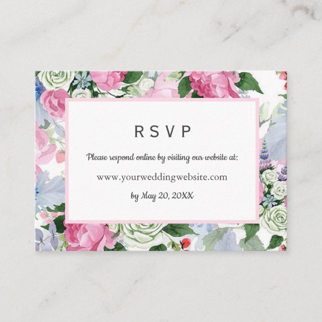 Boho pink Floral Wedding RSVP Online Website Visitenkarte (Vorderseite)