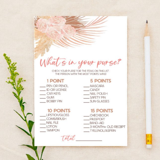 Boho Pink Floral What's In Purse Baby Shower Game Briefpapier (Von Creator hochgeladen)