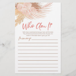 Boho Pink Floral Who Am I Bridal Shower Game Briefpapier