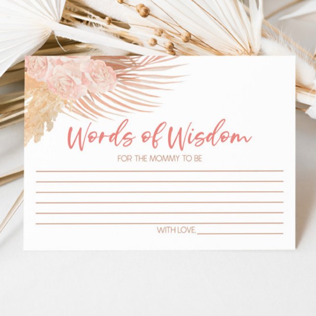 Boho Pink Floral Words of Wisdom Baby Shower Hinweiskarte (Von Creator hochgeladen)