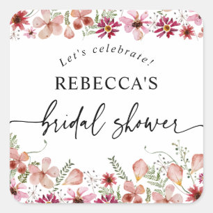Boho Pink Florales Brautparty-Rund  Quadratischer Aufkleber