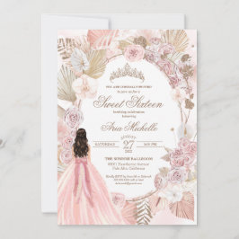 Boho Pink getrocknete Rose der Blüte Sweet 16 Birt Einladung