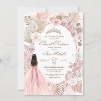 Boho Pink getrocknete Rose der Blüte Sweet 16 Birt Einladung