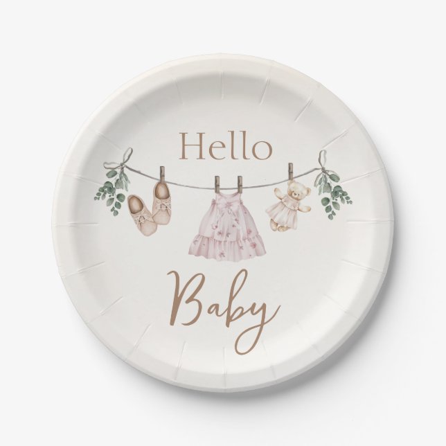 Boho pink Girl Baby Clothes Pappteller (Vorderseite)