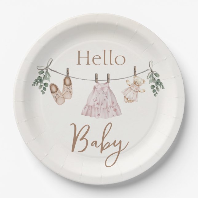 Boho pink Girl Baby Clothes Pappteller (Vorderseite)
