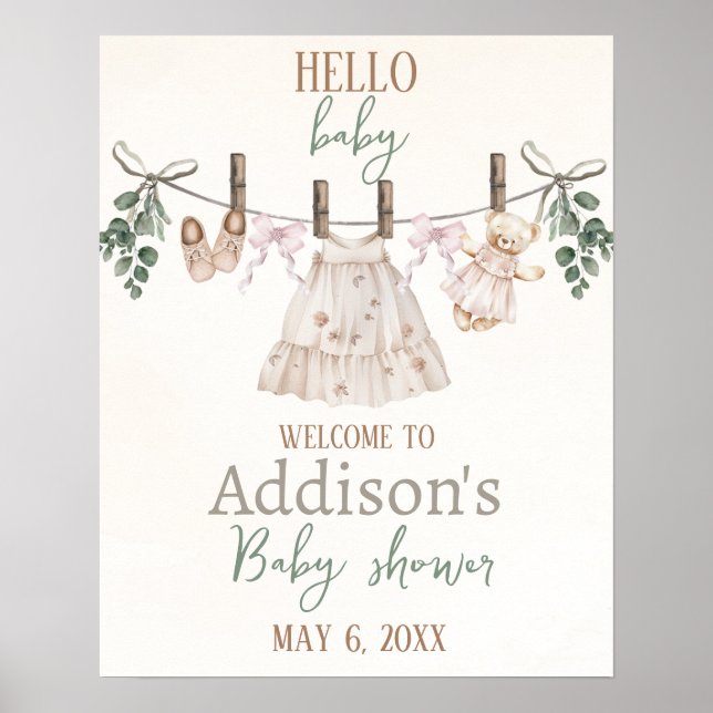 Boho Pink Girl Baby Kleidung Baby Dusche Willkomme Poster (Vorne)