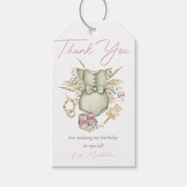 Boho Pink Girl Babydusche Danke Tag Geschenkanhänger (Vorderseite)