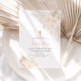 Boho Pink Girls Christening Taufe Einladung