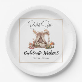 Boho Pink Glamping Junggeselinnen-Abschied Weekend Pappteller