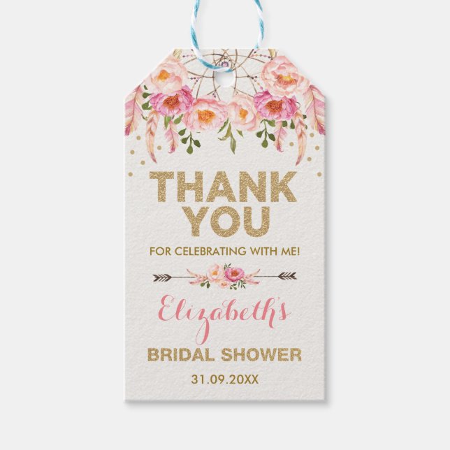Boho Pink Gold Blume Brautparty Favoriten Geschenkanhänger (Vorderseite)