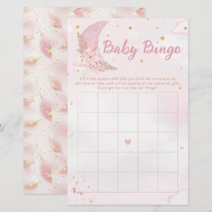 Boho Pink & Gold Moon Baby Dusche Bingo Spiel