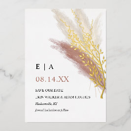 Boho Pink Gold Pampas Real Gold Foil Save the Date Folieneinladung