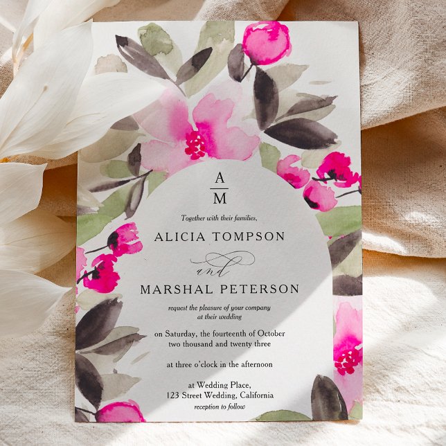 Boho pink green floral watercolor wedding einladung (Boho pink green floral watercolor wedding invitation)