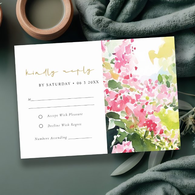 Boho Pink Green Tropical Bougainvillea Wedding RSVP Karte (Von Creator hochgeladen)