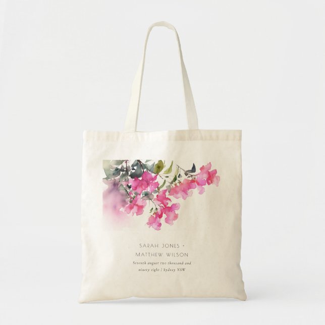 Boho Pink Green Tropical Bougainvillea Wedding Tragetasche (Vorne)