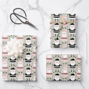 Boho Pink Green Weihnachtsfeiertag Geschenkpapier Set