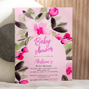 Boho pink grün florfarbene Wasserfarben Babydusche Einladung