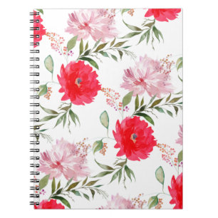 Boho Pink & Grün Wasserfarbe Sommerblumen Notizblock