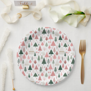 Boho Pink Grüne Weihnachtsbäume Weihnachten Urlaub Pappteller