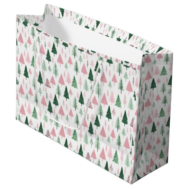 Boho Pink Grüne Weihnachtsbaumen Urlaub Große Geschenktüte (Vorderseite Schrägansicht)