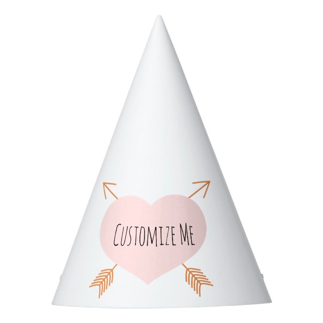 Boho Pink Herz und Pfeile Partyhütchen (Vorderseite)