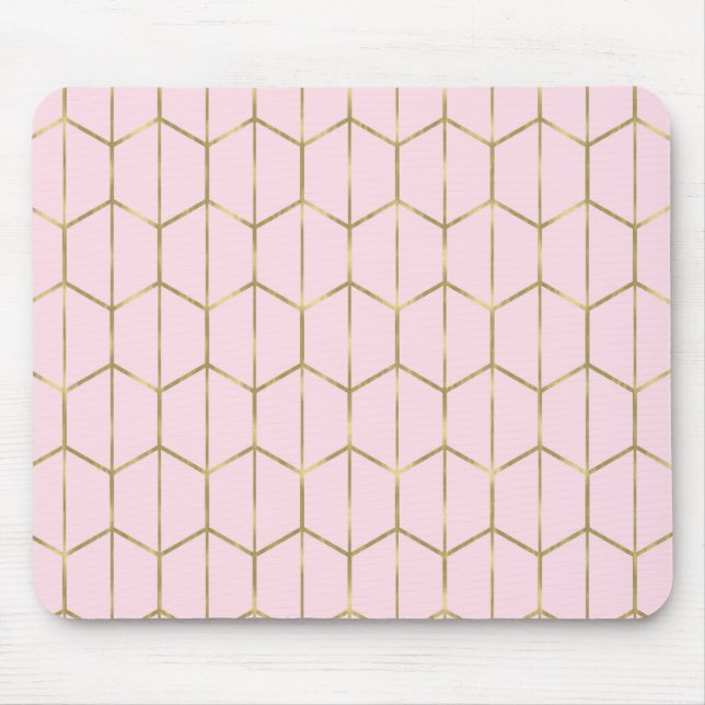 Boho Pink Hexagon Gold & Geometric Glam Mousepad (Vorne)