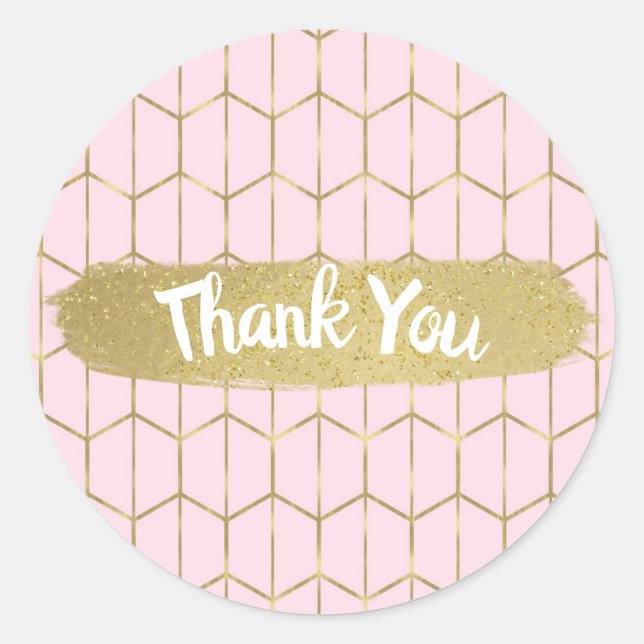Boho Pink Hexagon Gold Geometric Glam Sweet 16 Runder Aufkleber (Vorderseite)