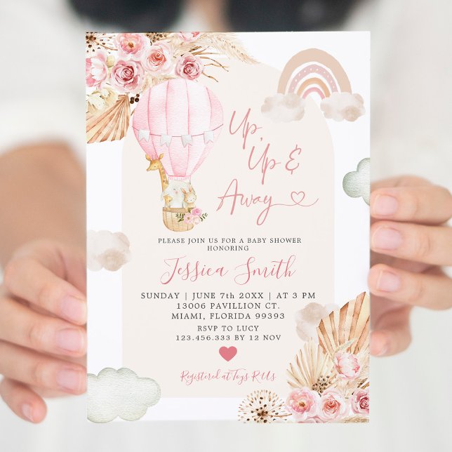 Boho Pink Hot Air Ballon Floral Baby Shower Invit Einladung (Von Creator hochgeladen)